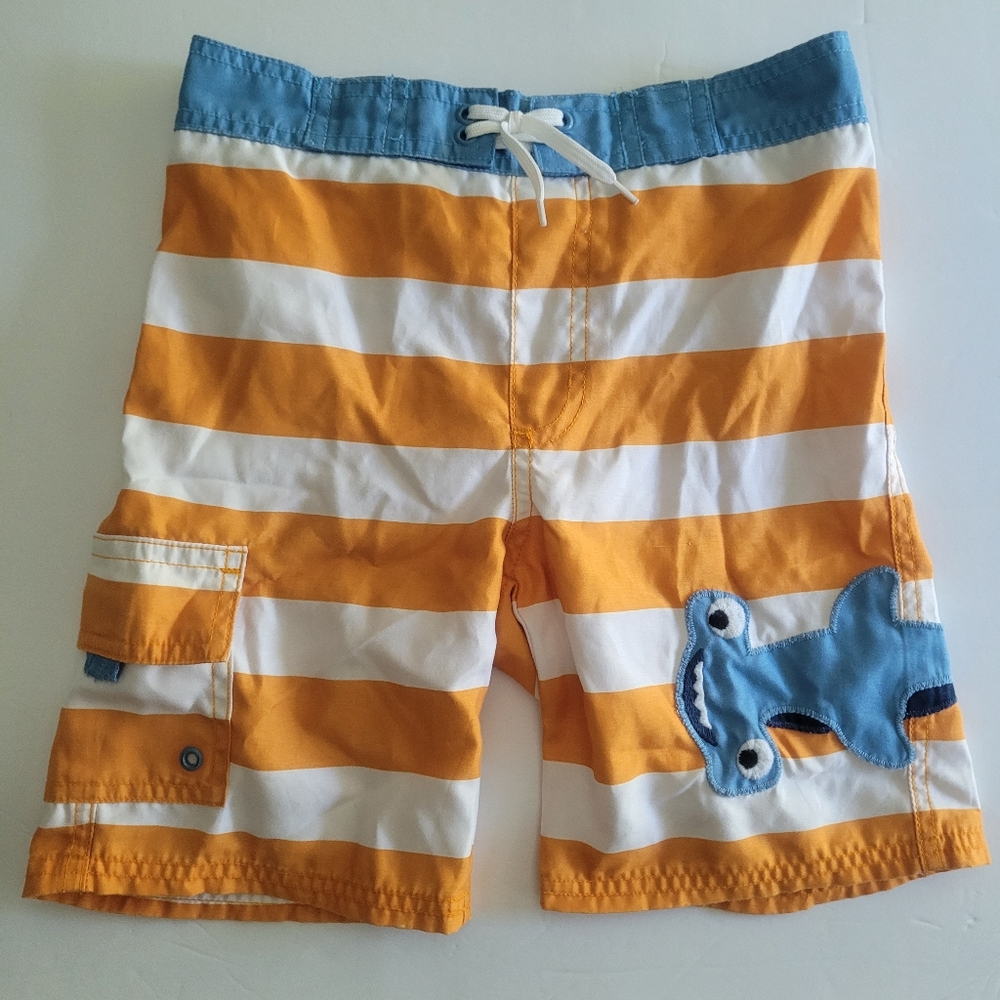 Gymboree Swim Trunks Toddler Boys 4T Hammerhead Shark Orange Striped
